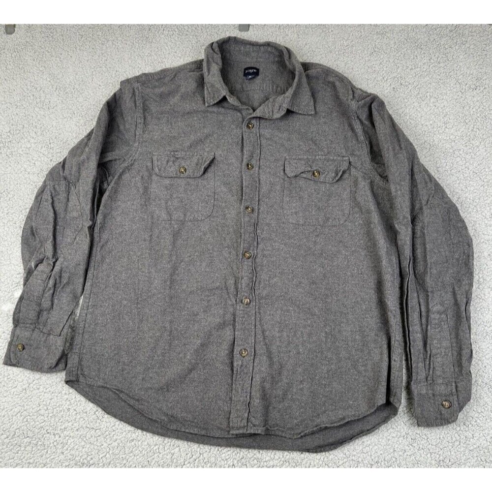 J.CREW Button Up Outdoor Heavy Work Shirt Mens XL Cotton Elbow Patch Gray